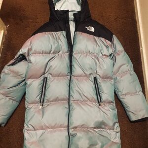 metallic girls north face puffer coat